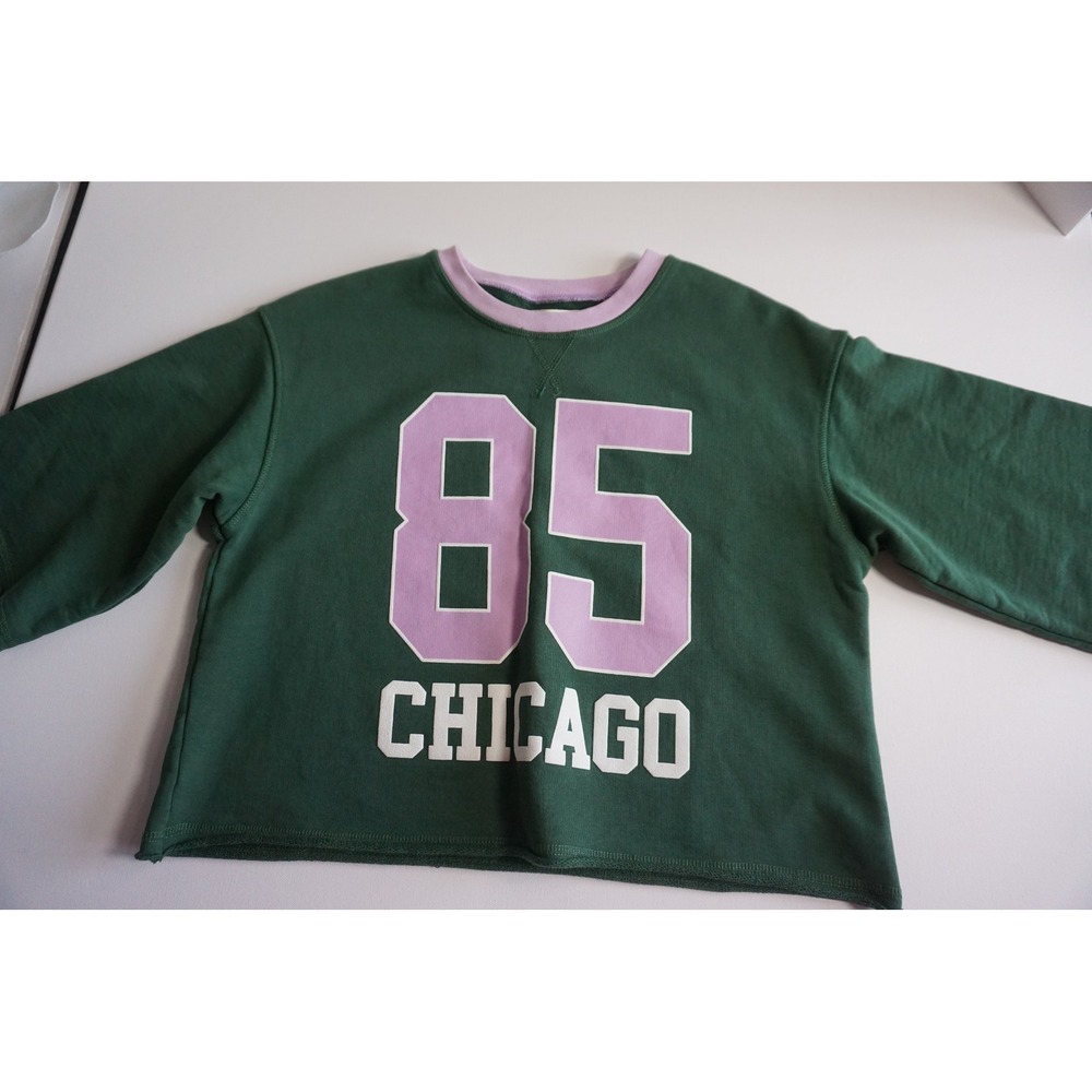 Anthropologie 85 Chicago Cropped Sweatshirt Green Lilac Graphic S - Picture 3 of 14